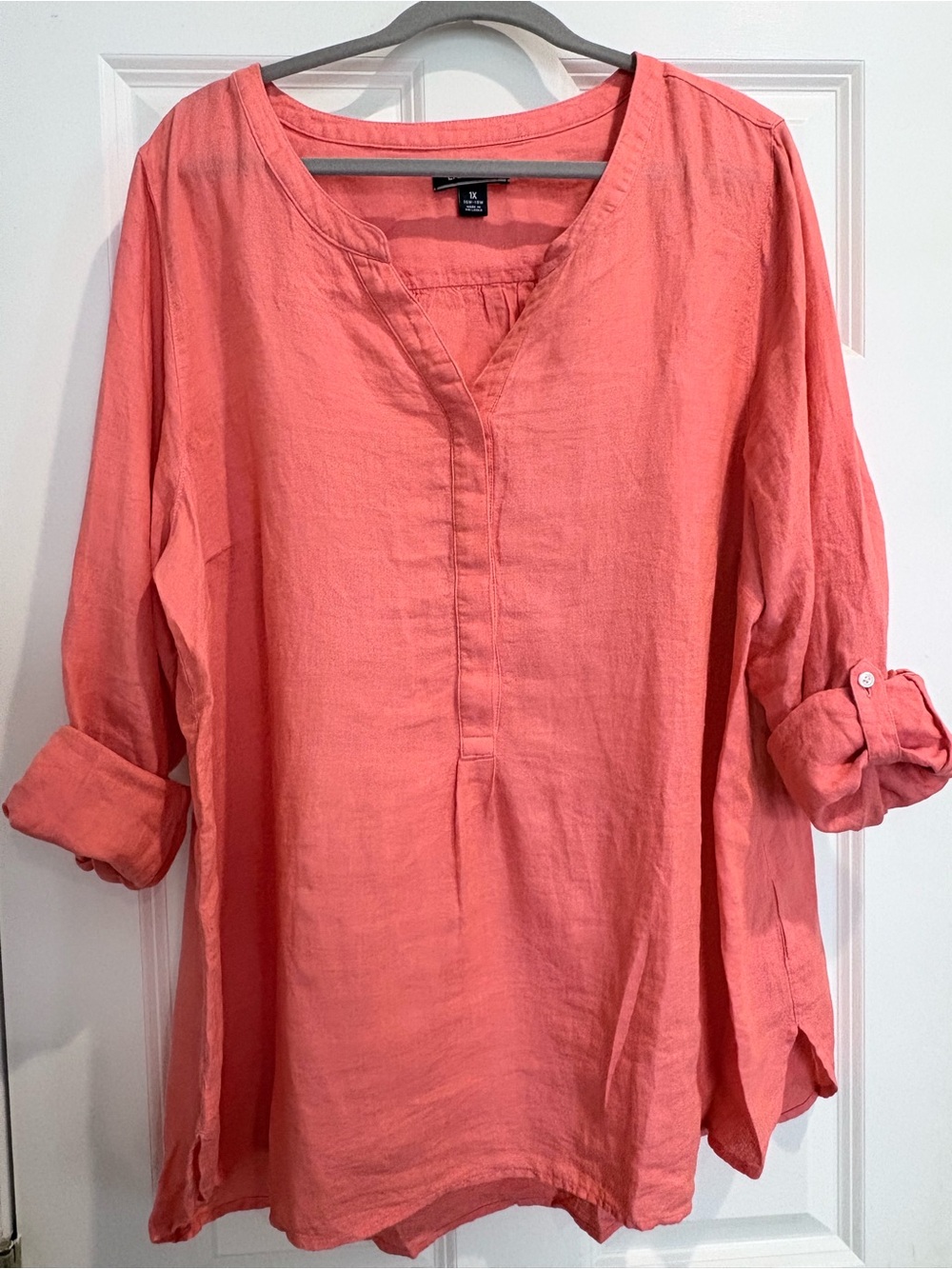 Lands' End 100% Linen Coral Tunic Top - Size 1X (16W-18W) - Machine Washable
